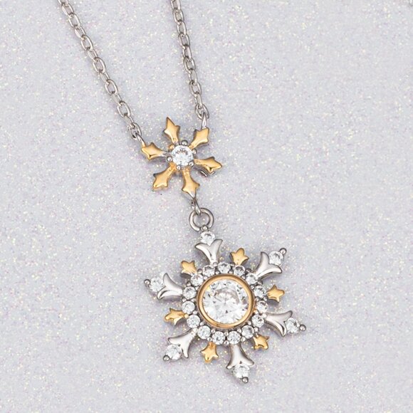 Two tone gold and silver Snowflake Necklace, Charmed Aroma Christmas Winter - Picture 4 of 4